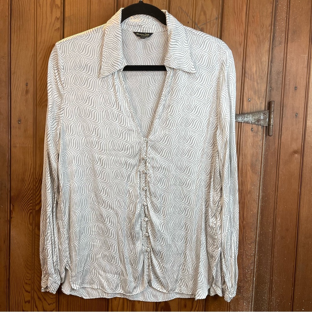 ⭐️Massimo Dutti Silver White Ruched Blouse